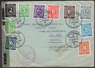 1308 Germany To Bolivia Censored Cover 1946 Civil Censor Stuttgart - La Paz