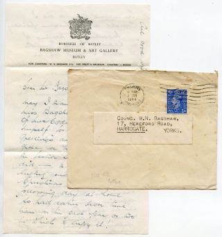 Gb Bagshaw Museum,  Art Gallery Batley 1944 Perfin Bs Yorks Printed Letterhead