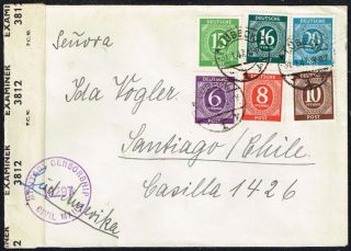 3877 Germany To Chile Censored Cover 1947 Lubeck - Santiago Civil Censor