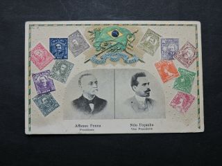 1910 Brazil Printed Postage Stamp Postcard,  100r Back To Us President Penna,