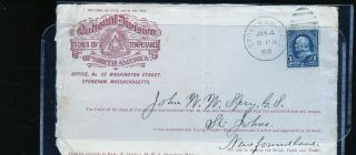 Rare 1898 Sons Of Temperance Of North America Cover Front To Newfoundland Dw44