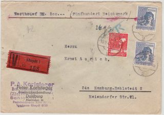 Germany 1947 (10.  9. ) Charge Cover Rheydt To Hamburg