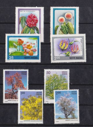 India 1977,  81 Flower,  Two Sets Mnh Sc 760/3,  930/6 P985