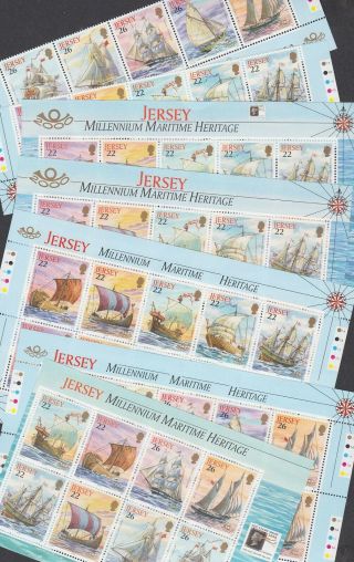 Jersey 2000 Mnh Full Set Minisheets Millennium Maritime Heritage Ships