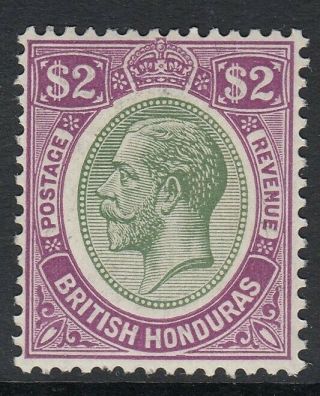 British Honduras 1922 - 33 $2 Yellow Green Scarlet.  Sg137 - Lightly Mounted
