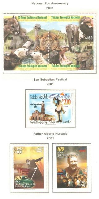 Chile Selection Of Stamps Issued Between 2001 (a) In Mnh