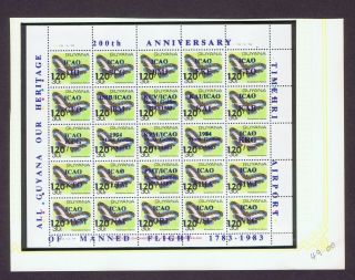 Guyana 1983 200th Anniversary Of Manned Flight Butterfly Sheet Of 25 Icao Mnh