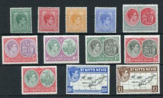 St Kitts Nevis 1938 - 50 Set Mm Sg68/77f