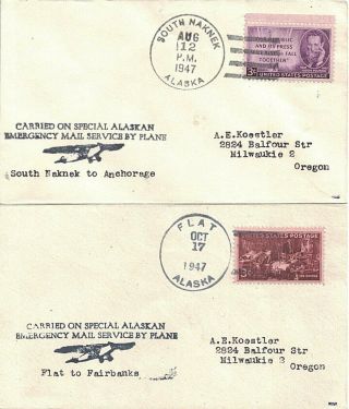 1947 South Naknek & Flat,  Alaska Cancels On Emergency Airmail Covers W Cachets