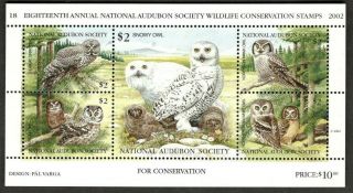 2002 National Audubon Society Wildlife Conservation Sheet 18.  Cv $17.  50 Mnh Vf