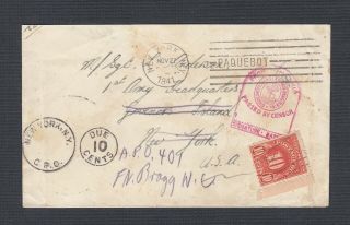 Usa 1941 Wwii Naval 10c Postage Due Paquebot Cover To York Redirected