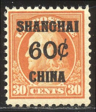 U.  S.  K14 Nh - 1919 60c On 30c Shanghai Ovpt ($260)