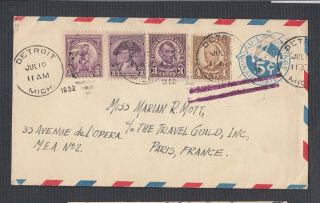 Usa 1932 Two Airmail Covers Detroit Michigan To Paris France