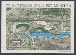 Germany B489 Mnh 1972 Olympic Games Munich Site Souvenir Sheet Vf