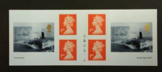 Gb Qeii Barcode Booklet Of 6 1st Class Stamps Submarine Sg Pm2 With Cylinder