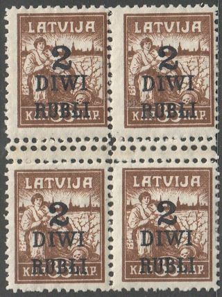 Latvia 1920 Mi 59 Block Of 4,  Perforation 9 3/4 In The Middle,  Mnh Og