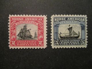 Complete Set,  1925 Norse - American Issue,  2 Stamps S 620 - 621 Mnh Og F Vf