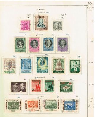 Us Stamp Possessions Couba 1956 - 57 Stamps On Album Page 2 Pages