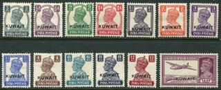 Kuwait Kgvi 1945 On India 3p - 14a Sg 52 - 63 Hinged (cat.  £80 As U/m) Toned