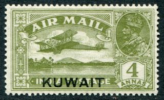 Kuwait Kgv 1933 - 34 Airmail On India 4a Sg 33 Hinged (cat.  £150) Crease