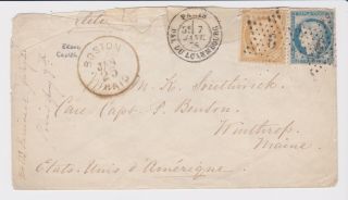 Stamps 1876 France Envelope To Boston Brown Cancel Postal History