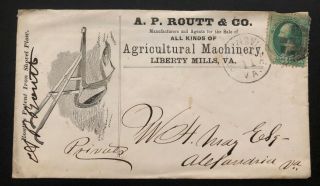1900s Liberty Mills Va Usa Advertising Cover To Alexandria Agricultural Machiner
