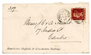 1877 Gb Cover With 1d Red Manchester Sheffield & Lincolnshire Railway Perfin