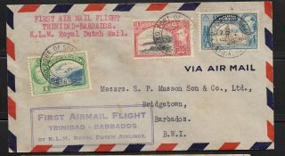 Trinidad To Barbados First Flight Cover 10 - 19 - 1938 Klm Royal Dutch Airlines