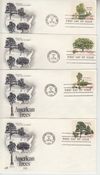 1978 1764 - 1767 American Trees Complete Fdc Set With Art Craft Cachets