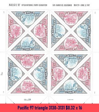 Us Stamps – Pacific 97 Triangle 3130 - 3131 Full Sheet Mnh