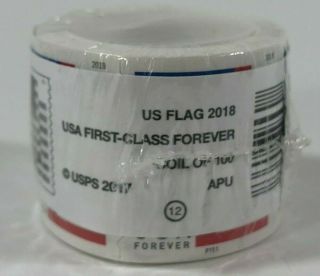 1 Roll Of 100 Usps Forever Stamps Us Flag 2018 First Class Postage -