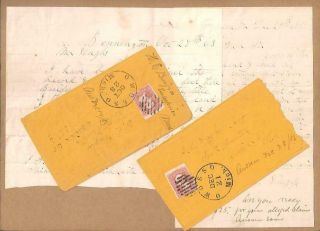 2 Letters 1863 Owosso,  Bennington Mi To S Trenton Ny Real Estate,  Land Dispute