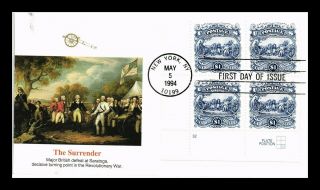 Dr Jim Stamps Us Surrender At Saratoga High Value First Day Cover Block