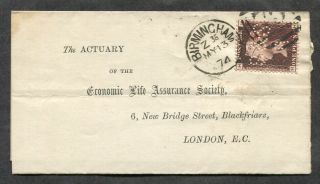 P168 - Gb Birmingham 1874 Penny Red (plate 152) On Wrapper.  Perfin " S.  &s P "