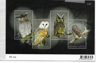 Thailand 2013 Owls Of Thailand Mini Sheet Nh