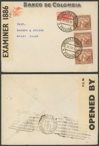Colombia Wwii 1941 - Cover To Switzerland - Censor 34846/17