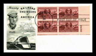 Dr Jim Stamps Us Railroad Engineers First Day Cover Scott 993 Plate Block