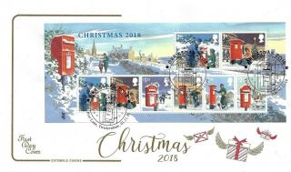Gb 2018 Christmas Miniature Sheet On Cotswold Fdc With Special Handstamp
