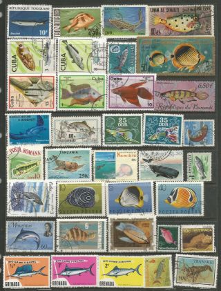 FISH TOPICAL SELECTION OF STAMPS AND MNH THEMATICAL MANY PART SETS 0035 2