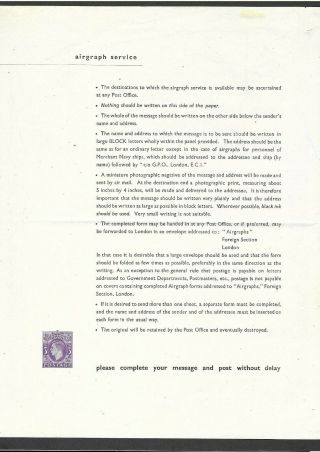 Gb Forces Stationery Kgvi 3d Violet 1944 Christmas Greeting Airgraph Form Apf4