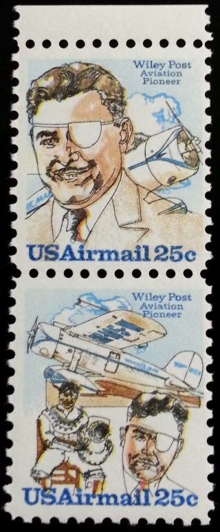 1979 25c Wiley Post,  Aviation Pioneer,  Pair Scott C95 - 96 F/vf Nh