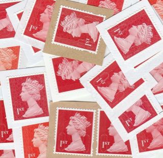 100 1st Class Stamps Unfranked On Paper.