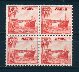 Nauru 1954 Definitives Sg50a 3½d Vermillion Block Of 4 Mnh