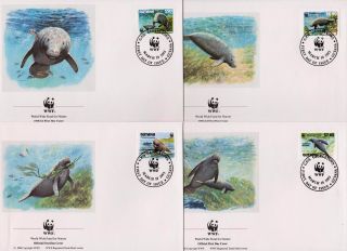Guyana 1993 World Wildlife Fund - Manatee Sea Cow - 4 First Day Covers - (145)