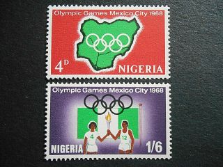 Nigeria 1968 Olympic Games,  Mexico Sg 213 - 4 Mnh Map,  Flag,  Athletes,  Ring Logo