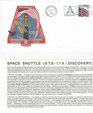 Sts - 119 Discovery Kennedy Space Center Florida Mar 15 2009 With Insert Card