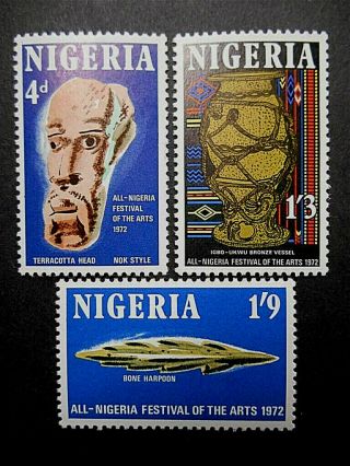 Nigeria 1972 All - Nigeria Arts Festival Sg 277 - 9 Mnh Nok Head,  Igbo - Ukwu Bronze