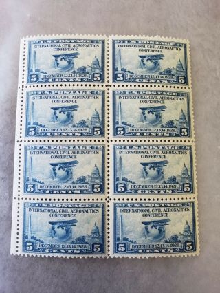 1928 650 Og - 5c Aeronautics Conference Blue Vf Mnh Plate Block Of 8 Stamps