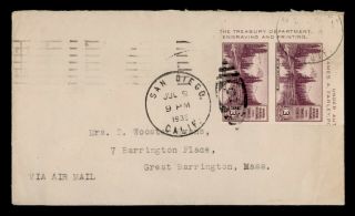Dr Who 1936 San Diego Ca Airmail To Great Barrington Ma Imperf Pair E68089