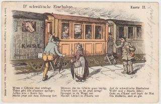 Germany Dr 1911 Pc " Swabian Railway Cartoon " Stuttgart